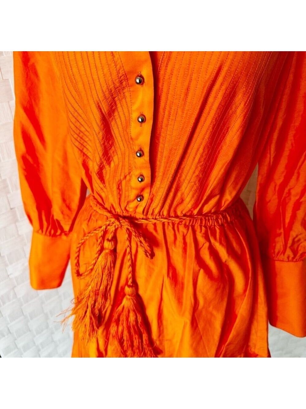 Robert Rodriguez Orange Silk Ling Sleeve Dress With Belt Size 2 NWT - Picture 8 of 13